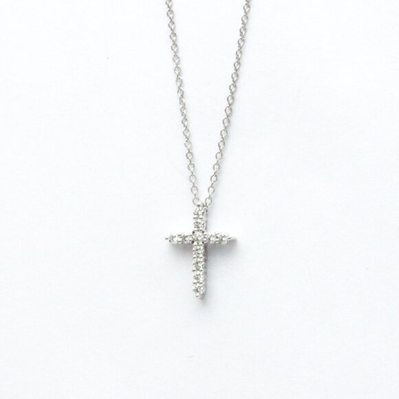 TIFFANY Platinum Diamond Mini Cross Pendant Necklace - Picture 1 of 9